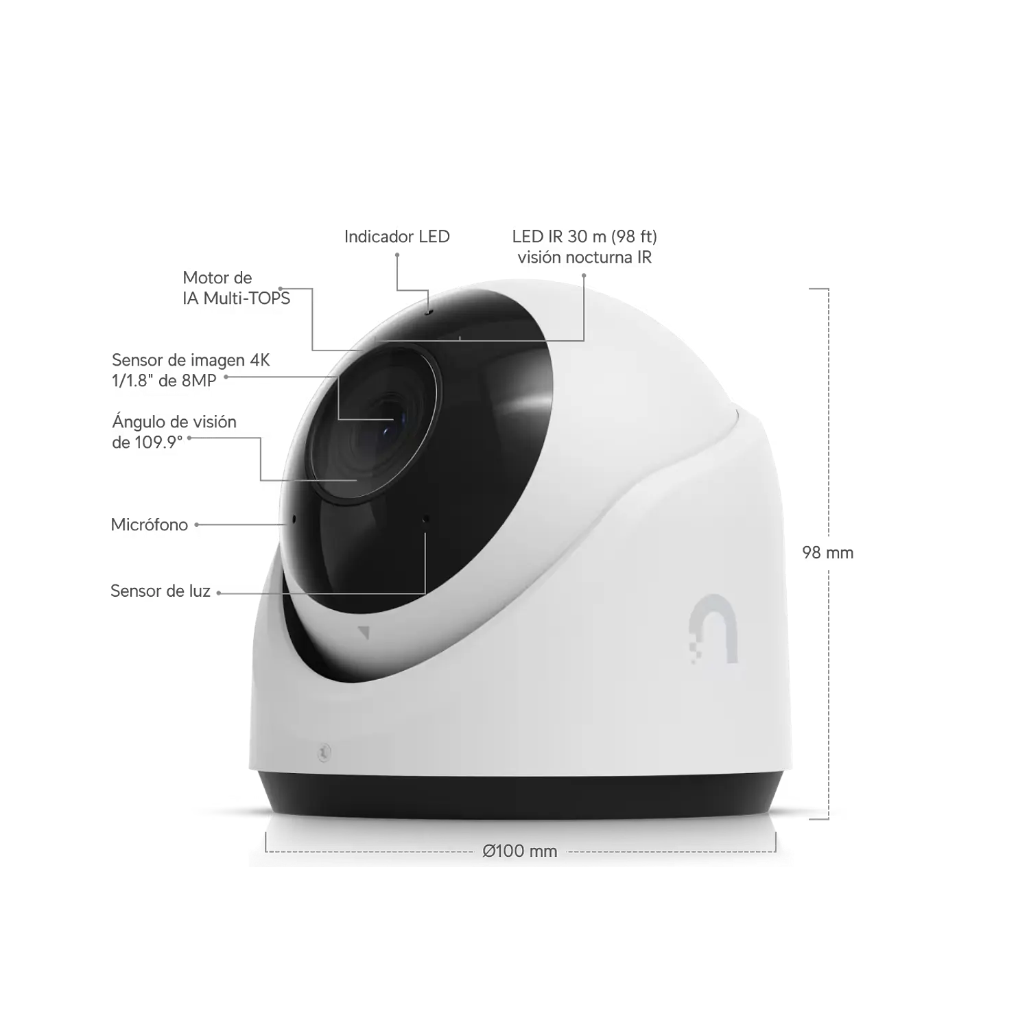 Ubiquiti Unifi UVC-G6-Turret Camera 8MP, 4K, LED Visión nocturna IR, PoE, Micrófono, IP66, Blanco 1