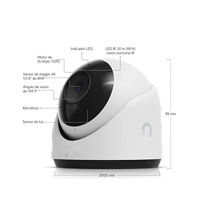Ubiquiti Unifi UVC-G6-Turret Camera 8MP, 4K, LED Visión nocturna IR, PoE, Micrófono, IP66, Blanco