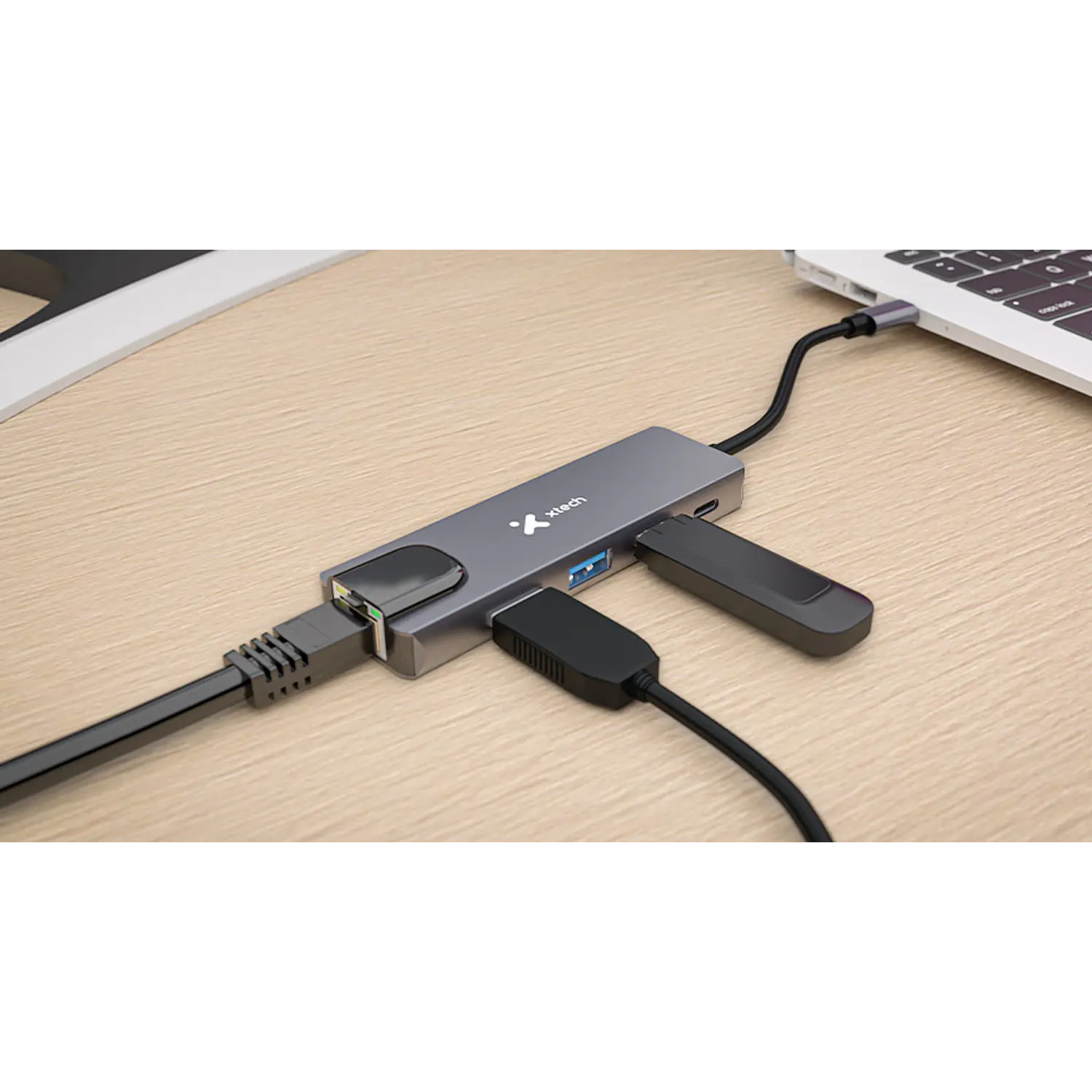 Xtech XTC-572, Hub Multipuerto USB-C, 5 en 1 HDMI, Ethernet, 2× USB 3.0, 100W 6