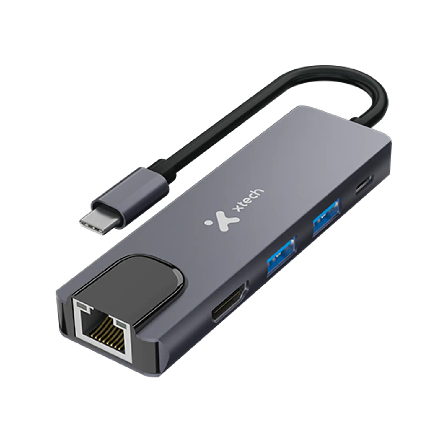 Xtech XTC-572, Hub Multipuerto USB-C, 5 en 1 HDMI, Ethernet, 2× USB 3.0, 100W 1