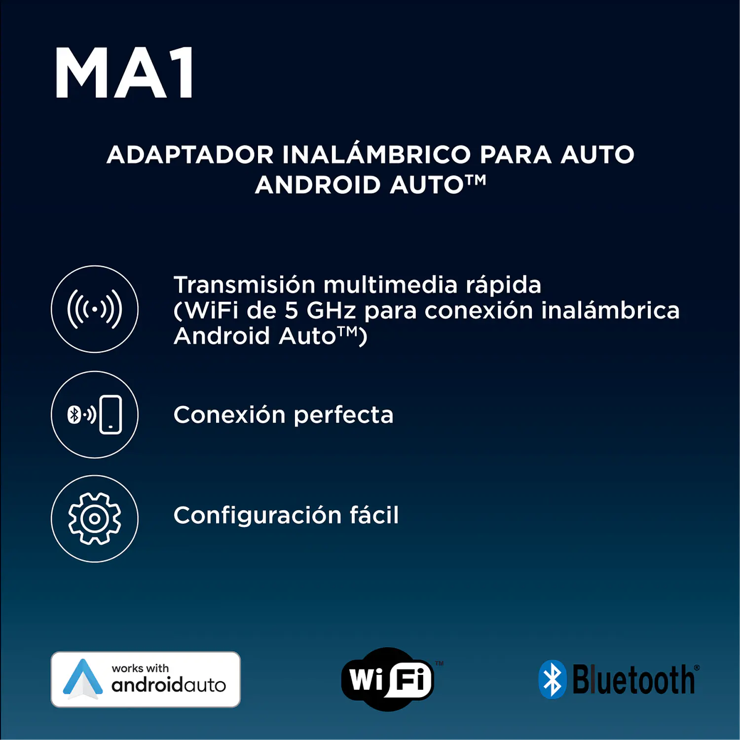 Motorola Ma1 Adaptador Inalámbrico Para Android Auto, Conectividad Wi-Fi De 5 Ghz, Bluetooth 5.0, Conexión Automática Sin Cables, Interfaz Usb-A 7