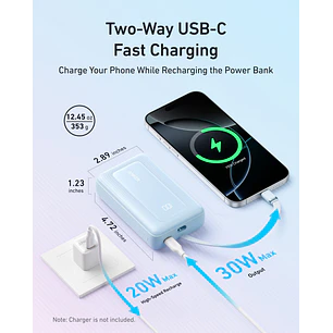 Anker Zolo Power Bank 20.000 mAh Batería Externa 30W, Carga Rápida, Cable USB-C Integrado, Cargador Portátil para iPhone y Android, Negro