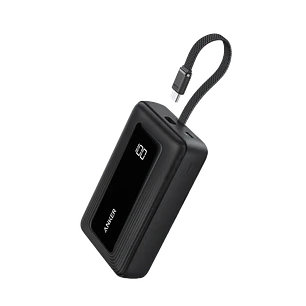 Anker Zolo Power Bank 20.000 mAh Batería Externa 30W, Carga Rápida, Cable USB-C Integrado, Cargador Portátil para iPhone y Android, Negro