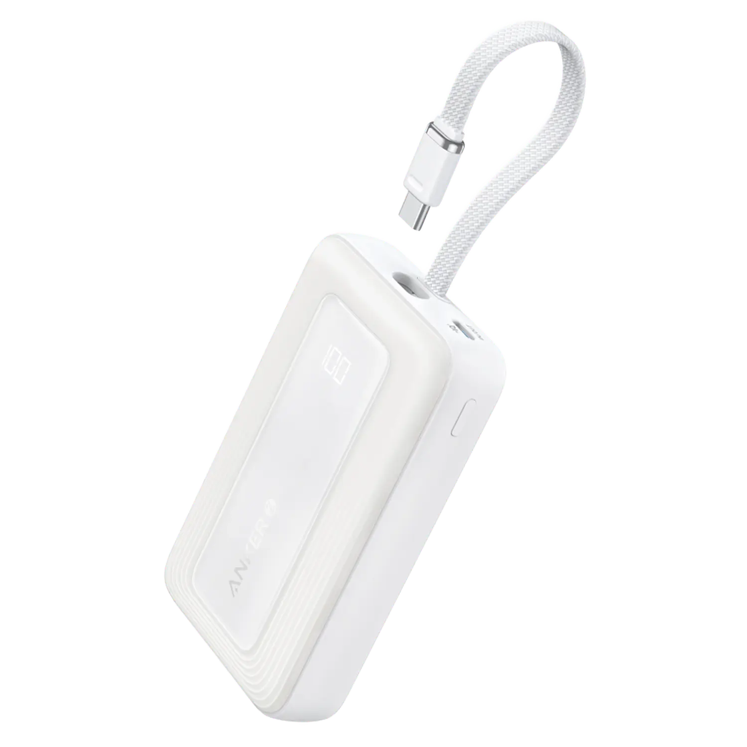 Anker Zolo Power Bank 20.000 mAh Batería Externa 30W, Carga Rápida, Cable USB-C Integrado, Cargador Portátil para iPhone y Android, Blanco 1