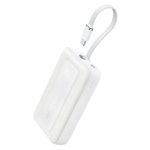 Anker Zolo Power Bank 20.000 mAh Batería Externa 30W, Carga Rápida, Cable USB-C Integrado, Cargador Portátil para iPhone y Android, Blanco