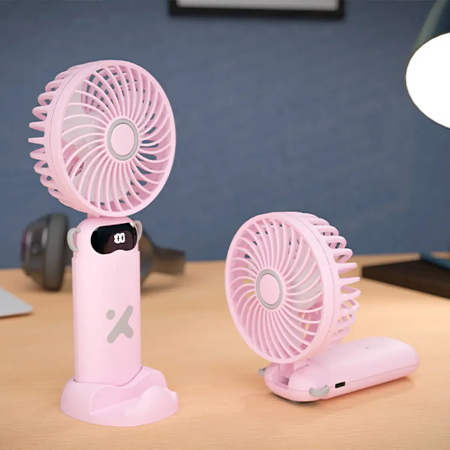 Xtech XTA-900 Ventilador Portátil Recargable 6 Velocidades, Mini Fan de Mano, Escritorio y Cuello, 37 Horas de Batería, Pantalla LED, USB-C, Rosa 4