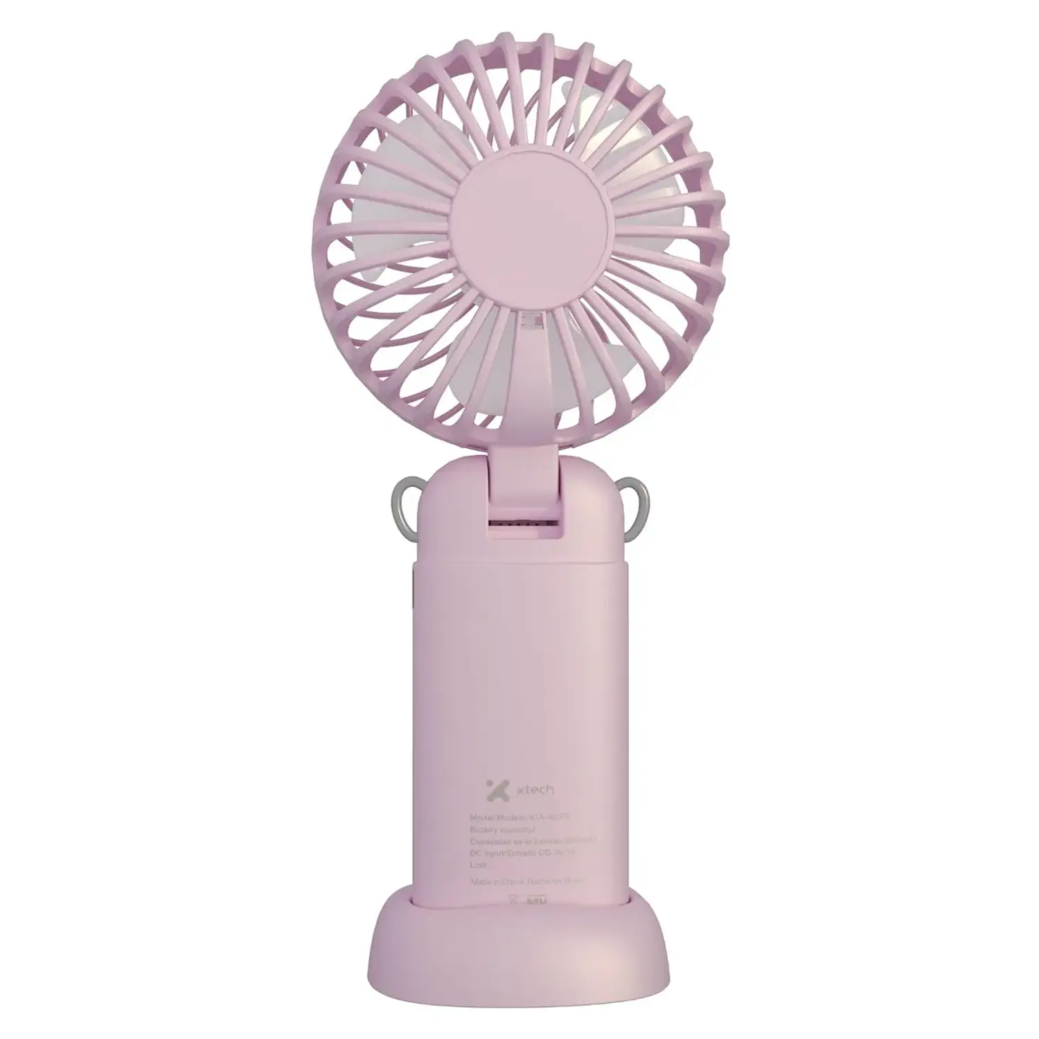 Xtech XTA-900 Ventilador Portátil Recargable 6 Velocidades, Mini Fan de Mano, Escritorio y Cuello, 37 Horas de Batería, Pantalla LED, USB-C, Rosa 3