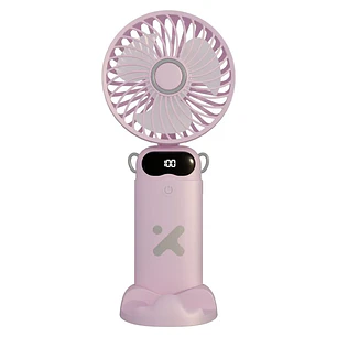 Xtech XTA-900 Ventilador Portátil Recargable 6 Velocidades, Mini Fan de Mano, Escritorio y Cuello, 37 Horas de Batería, Pantalla LED, USB-C, Rosa