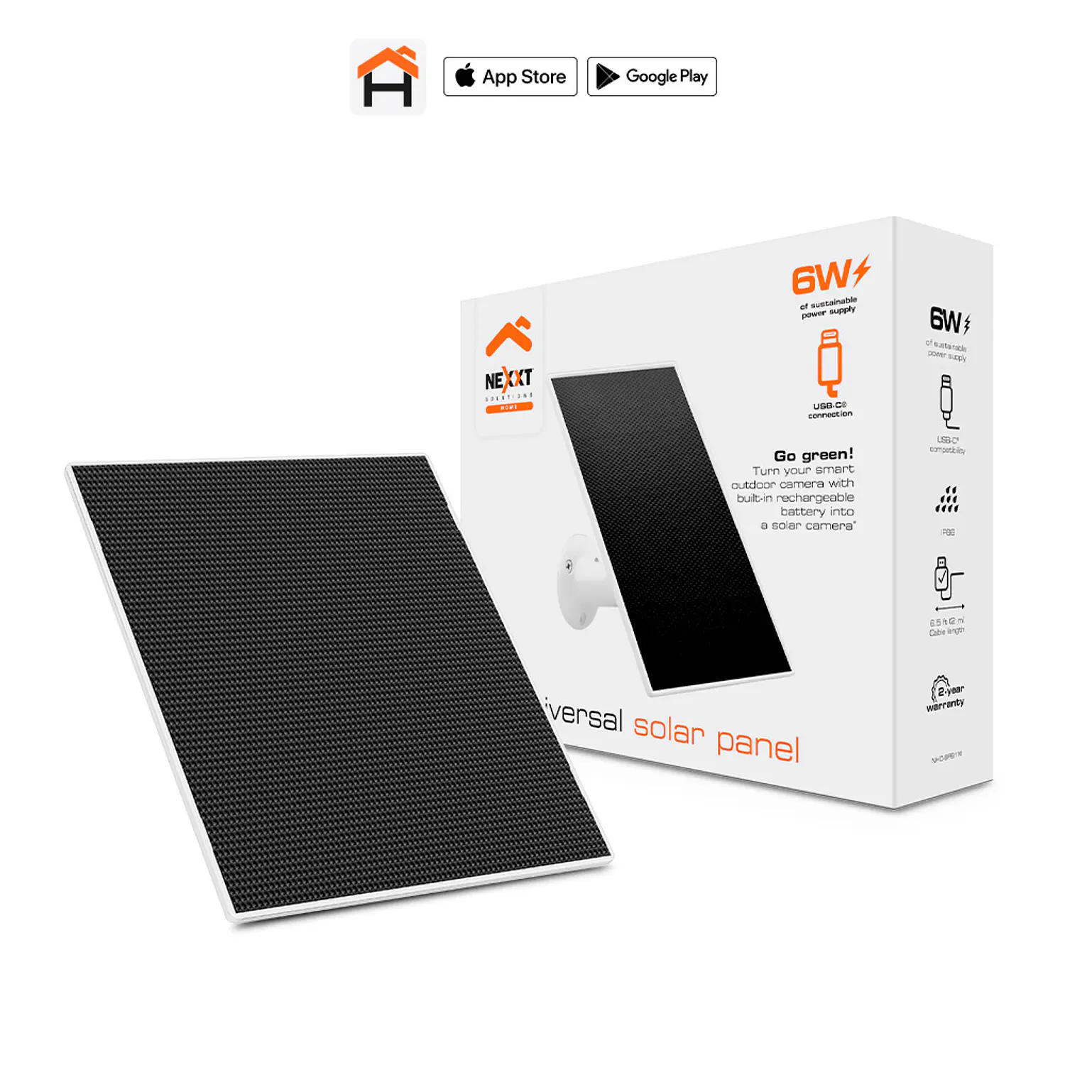 Nexxt Solutions NHC-SP16W, Panel Solar Universal 6W, USB-C, Para Cámaras Inteligentes y Dispositivos Recargables, Resistente al Agua, IP66 1