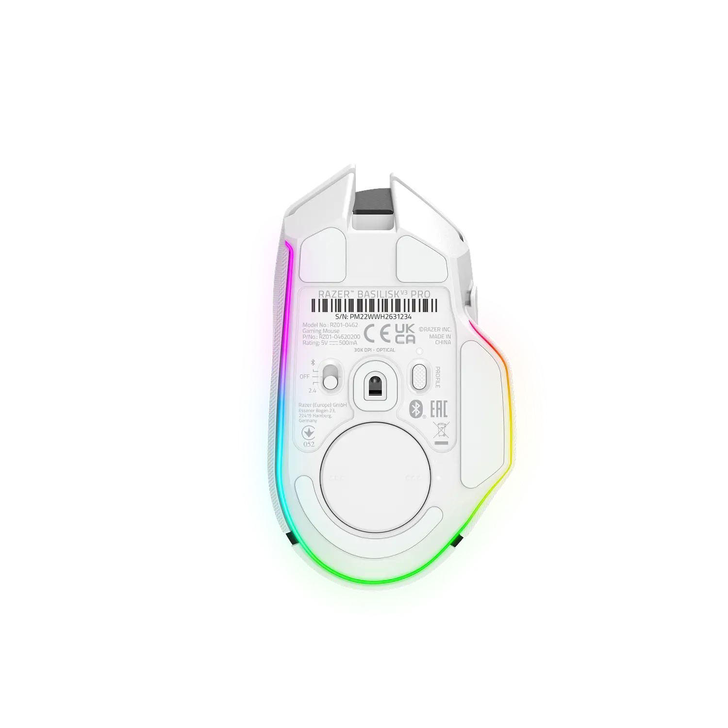 Razer Basilisk V3 Pro Mouse Gamer Inalámbrico RGB Blanco Ergonomico Diestro 30K DPI, 11 Botones Programables, HyperSpeed Wireless, Bluetooth, FPS Esports, Blanco 5