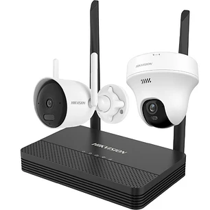 Hikvision NKS4223WBTH Kit Cámaras WiFi con NVR, Cámara Bala 2MP + Torreta 3MP, Visión Nocturna y Audio Bidireccional