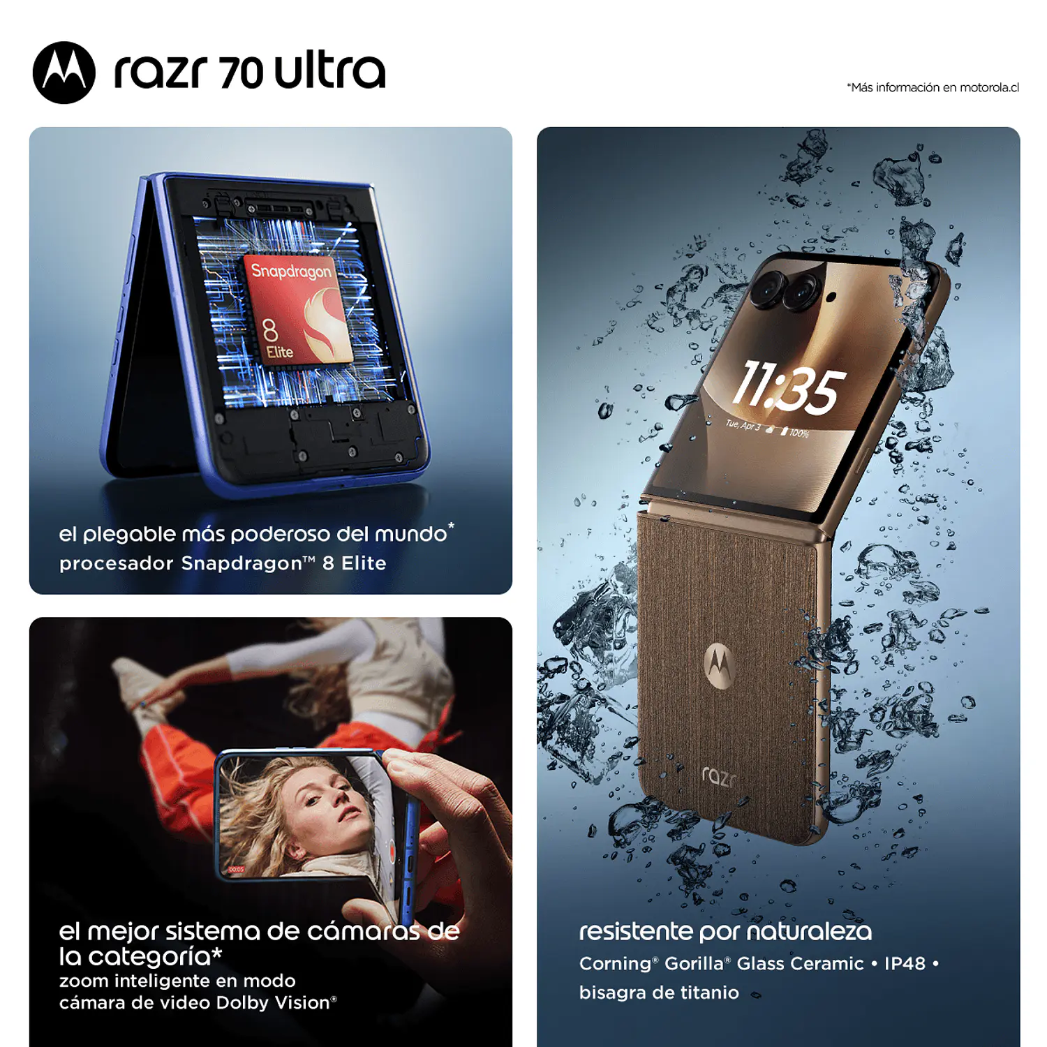 Motorola Razr 70 Ultra 16GB RAM + 1TB Smartphone Plegable 5G, Snapdragon 8 Elite, Pantalla LTPO 7”, Cámara 50MP OIS, Android 16, IP48, Cafe 11
