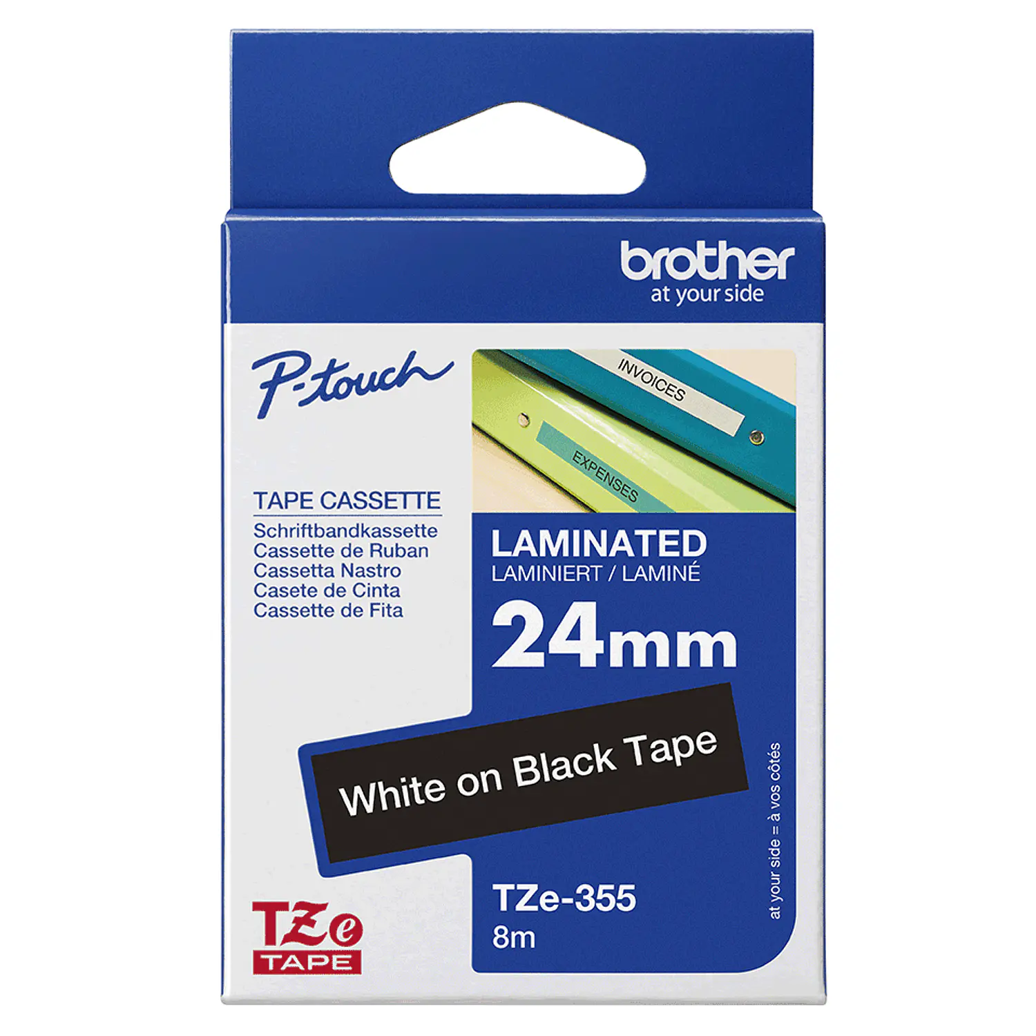 Brother TZe-355 Cinta Laminada Blanco sobre Negro 24 mm x 8 m 1