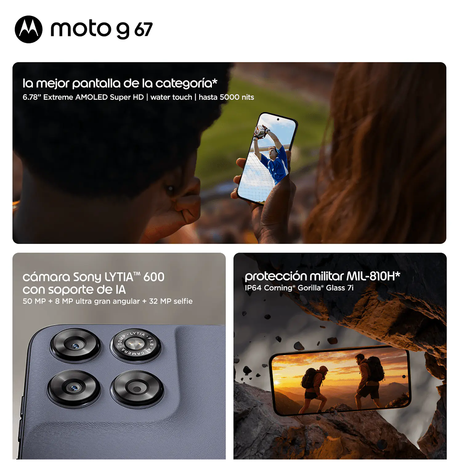 Motorola Moto G67 4GB RAM + 256GB Smartphone 5G, Pantalla AMOLED 120Hz 6.8”, Cámara 50MP, Android 16, NFC, IP64, TurboPower 33W, Lima 7