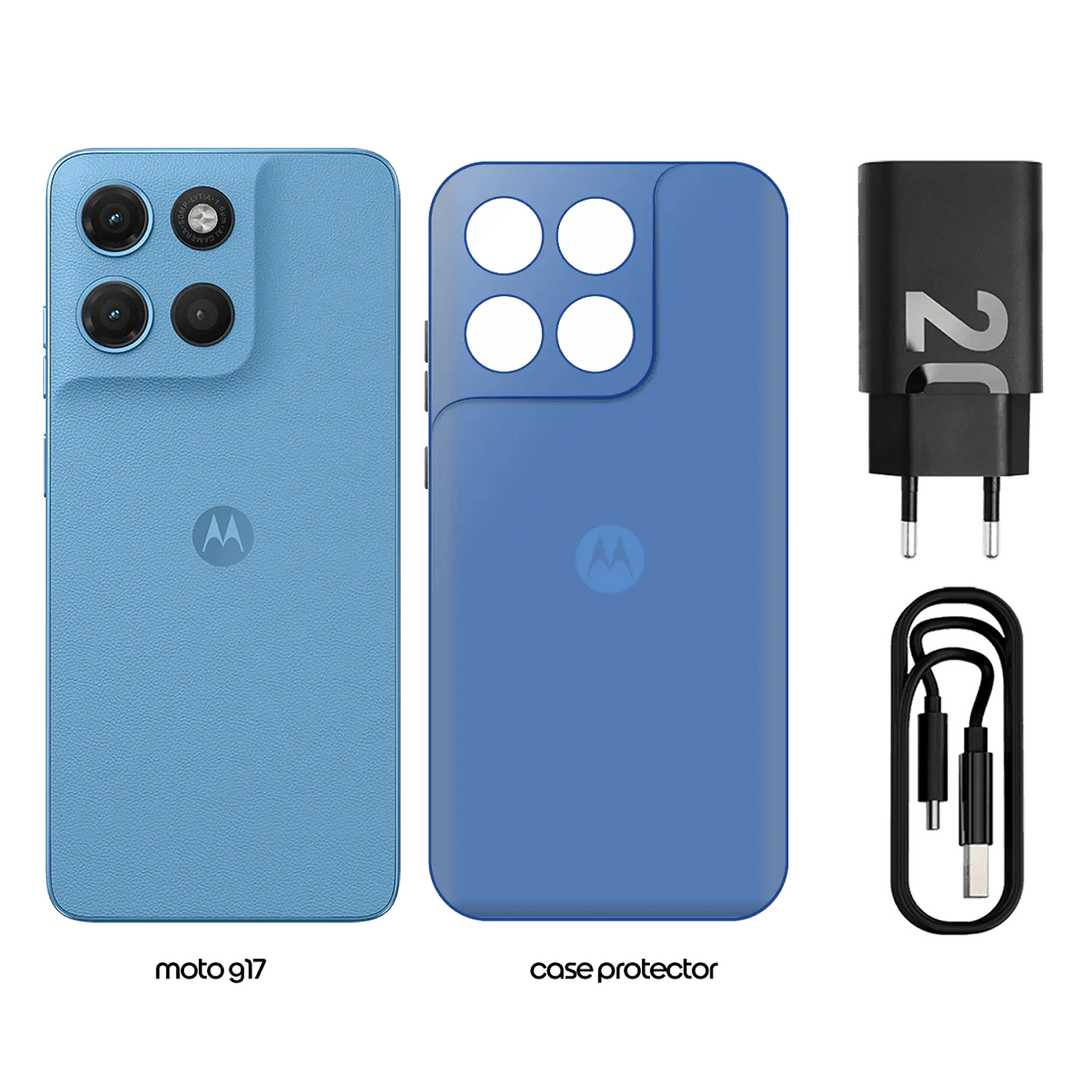 Motorola Moto G17 4GB RAM + 128GB Smartphone Android 15, Pantalla 6.7” LCD, Cámara 50MP, Dolby Atmos, Batería 5200mAh, IP64, Celeste 2
