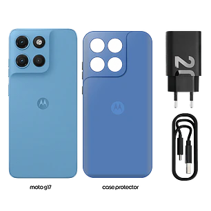Motorola Moto G17 4GB RAM + 128GB Smartphone Android 15, Pantalla 6.7” LCD, Cámara 50MP, Dolby Atmos, Batería 5200mAh, IP64, Celeste