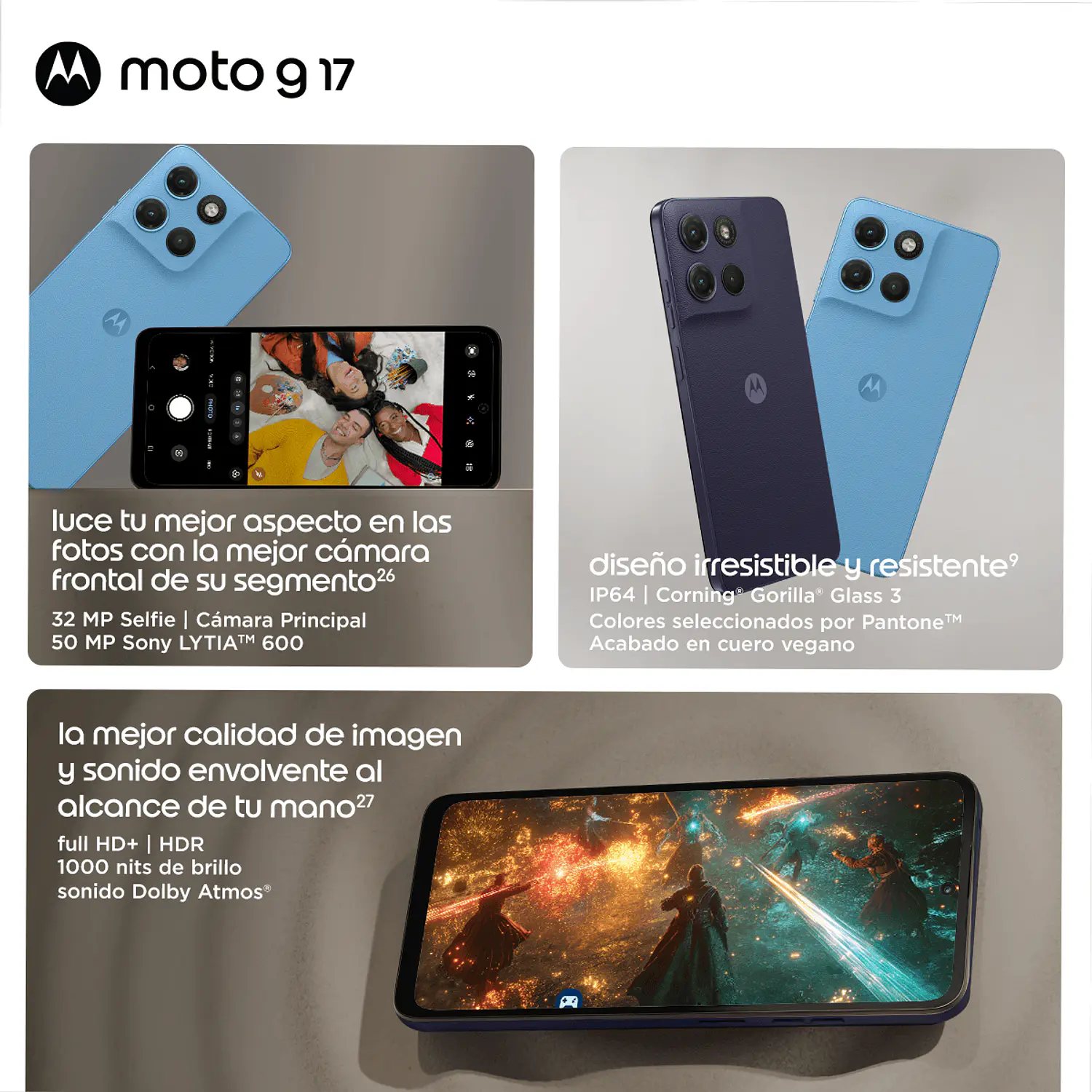 Motorola Moto G17 4GB RAM + 128GB Smartphone Android 15, Pantalla 6.7” LCD, Cámara 50MP, Dolby Atmos, Batería 5200mAh, IP64, Arandano 8