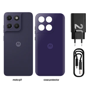 Motorola Moto G17 4GB RAM + 128GB Smartphone Android 15, Pantalla 6.7” LCD, Cámara 50MP, Dolby Atmos, Batería 5200mAh, IP64, Arandano
