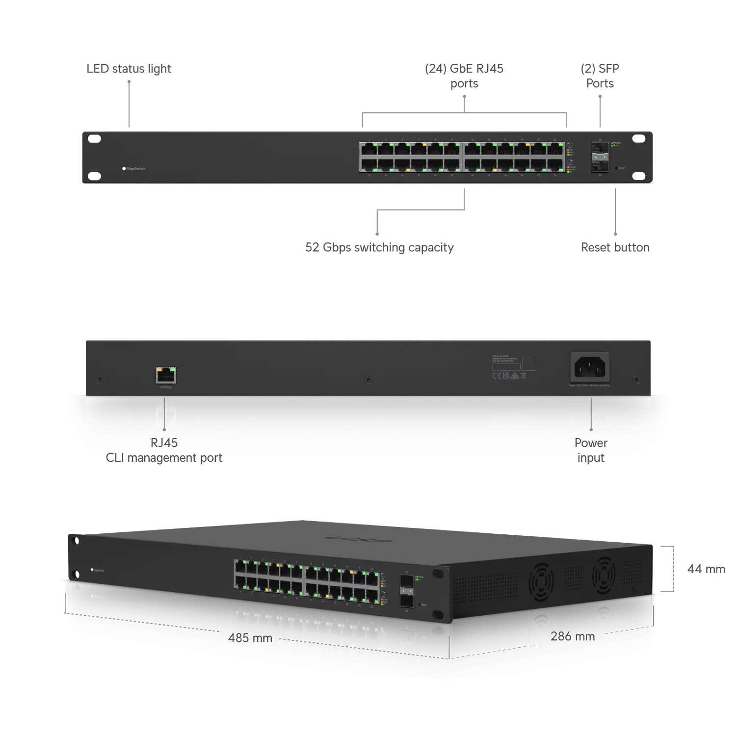 Ubiquiti EdgeSwitch 24 PoE ES-24-250W, Switch Gestionado L2/L3, 24 Puertos Gigabit PoE+, 2 SFP, 250W 1