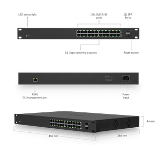 Ubiquiti EdgeSwitch 24 PoE ES-24-250W, Switch Gestionado L2/L3, 24 Puertos Gigabit PoE+, 2 SFP, 250W