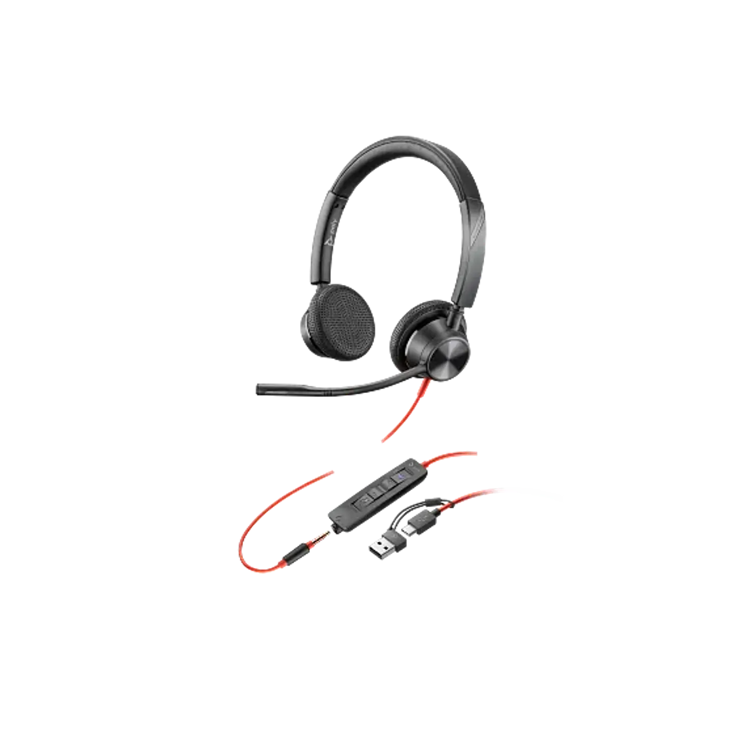 Poly Blackwire 3325 Stereo 8X222AA Audífonos USB-C Microsoft Teams, Jack 3.5mm, Adaptador USB-C/A, Negro