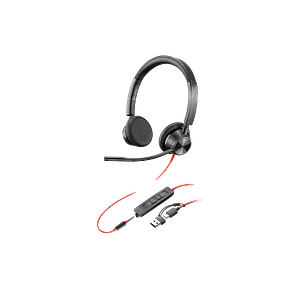 Poly Blackwire 3325 Stereo 8X222AA Audífonos USB-C Microsoft Teams, Jack 3.5mm, Adaptador USB-C/A, Negro