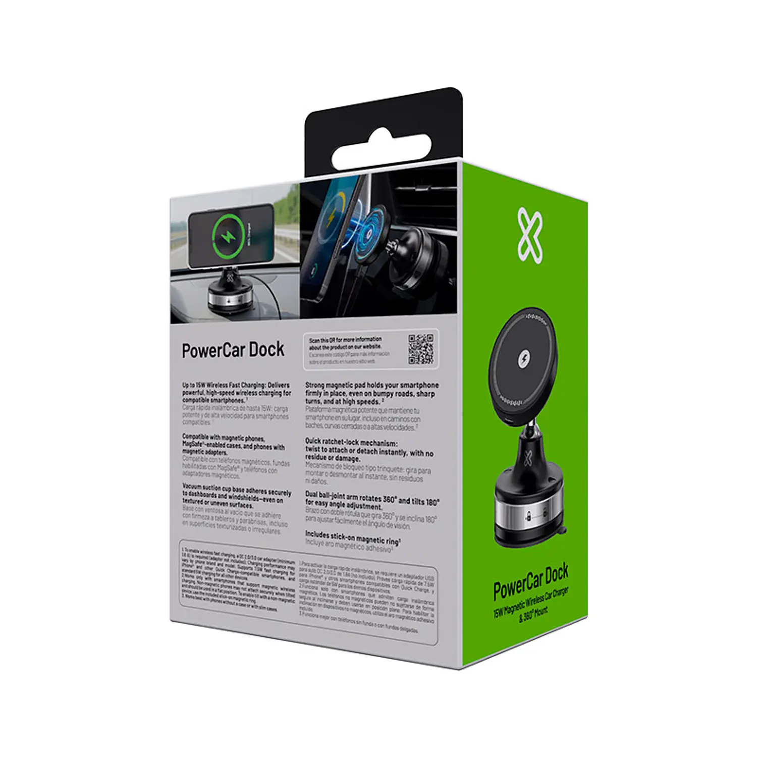 Klip Xtreme KCW-250 PowerCar Dock Cargador Inalámbrico Auto MagSafe 15W, USB-C, 360°/180 °, Negro 6