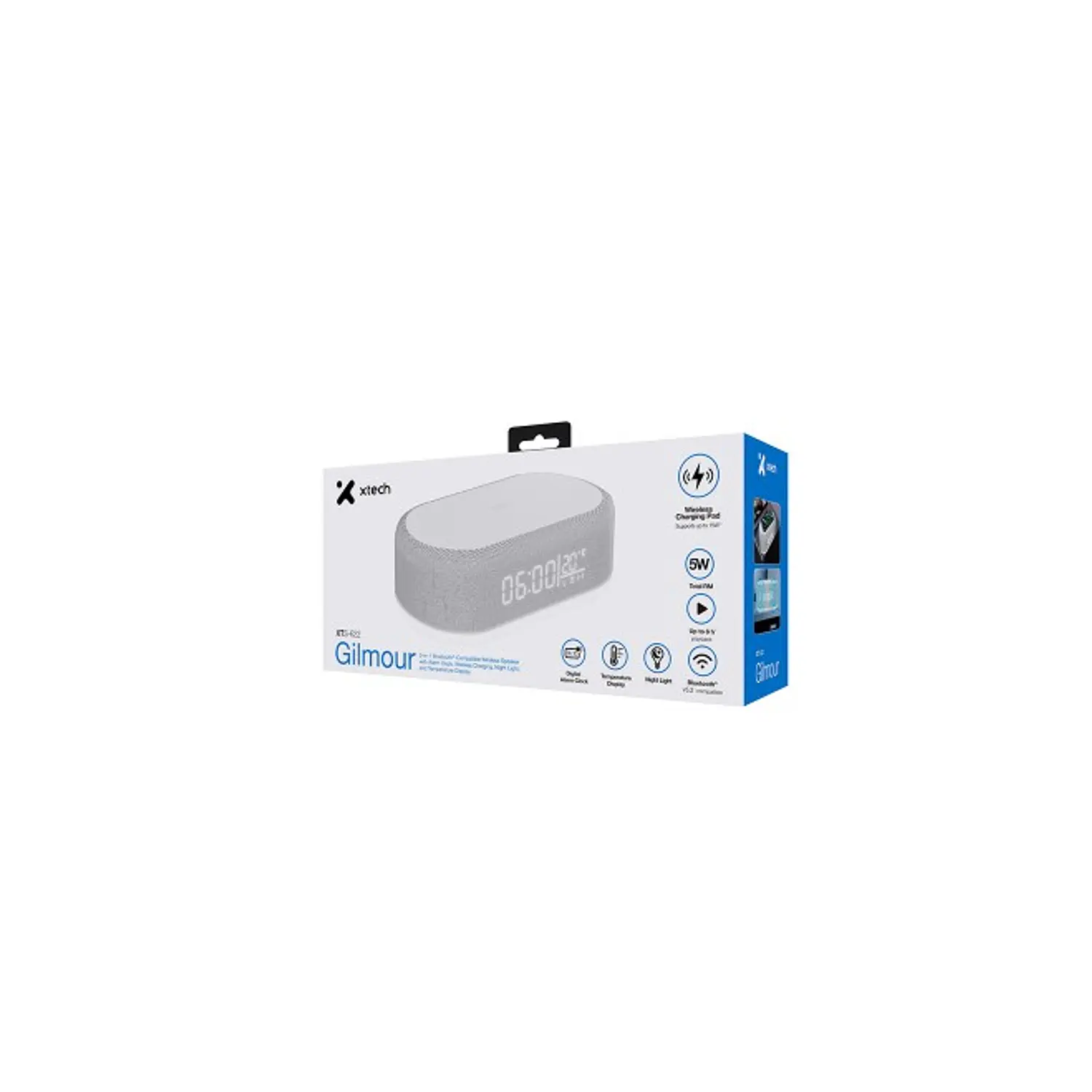 Xtech Gilmour XTS-622, Parlante Bluetooth 5 en 1, Reloj, Carga Inalámbrica, Luz LED 4