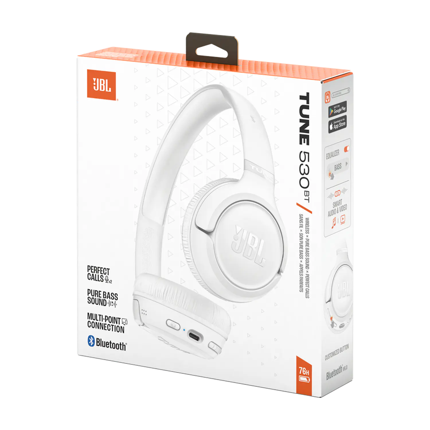 JBL Tune 530BT Audifonos On-Ear Bluetooth 6.0, Pure Bass, 2 Mic, 76 h, Plegables, Blanco 8
