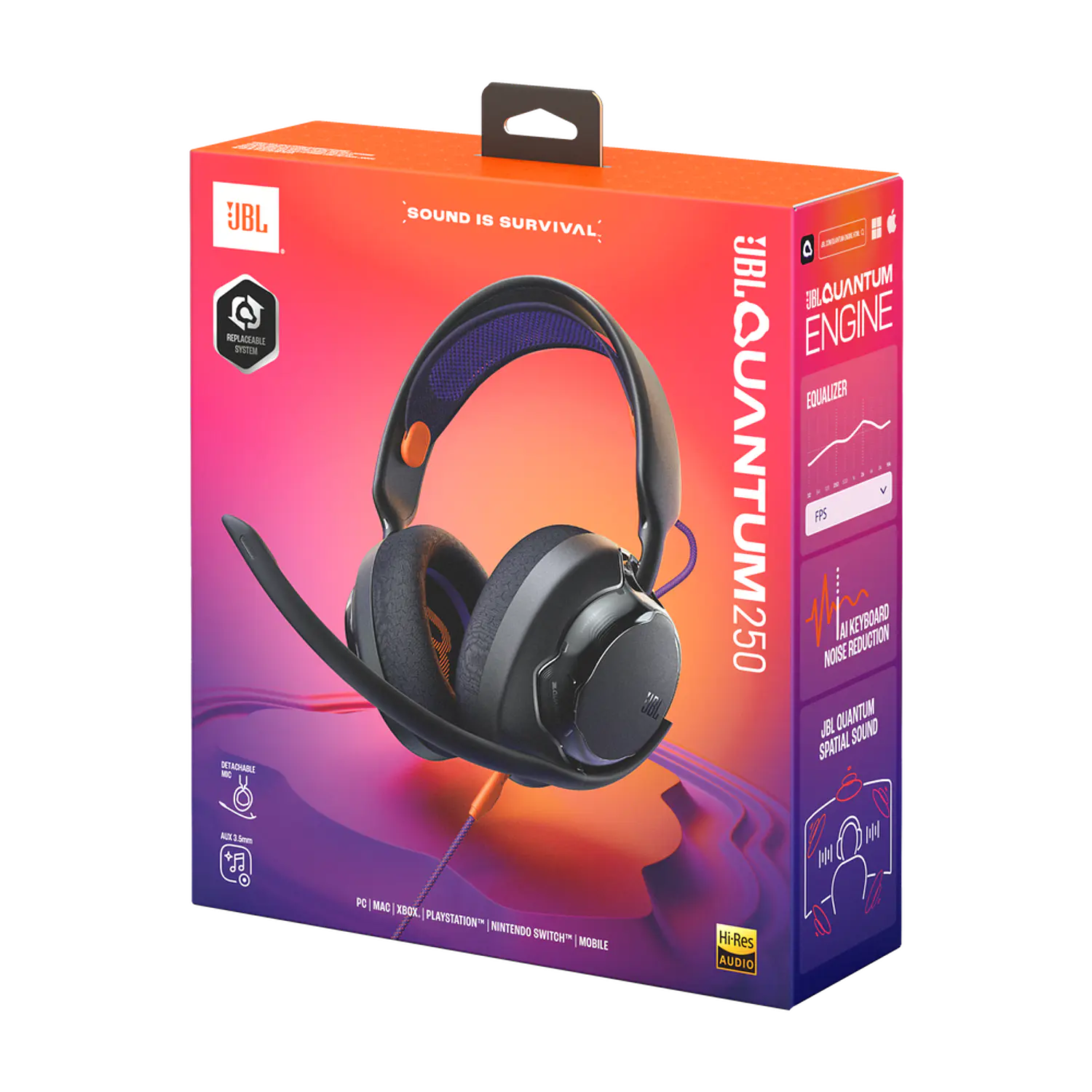 JBL Quantum 250 Audifonos Gamer Over-Ear 3.5 mm, 50 mm, Sonido Cuántico Espacial, Negro 8