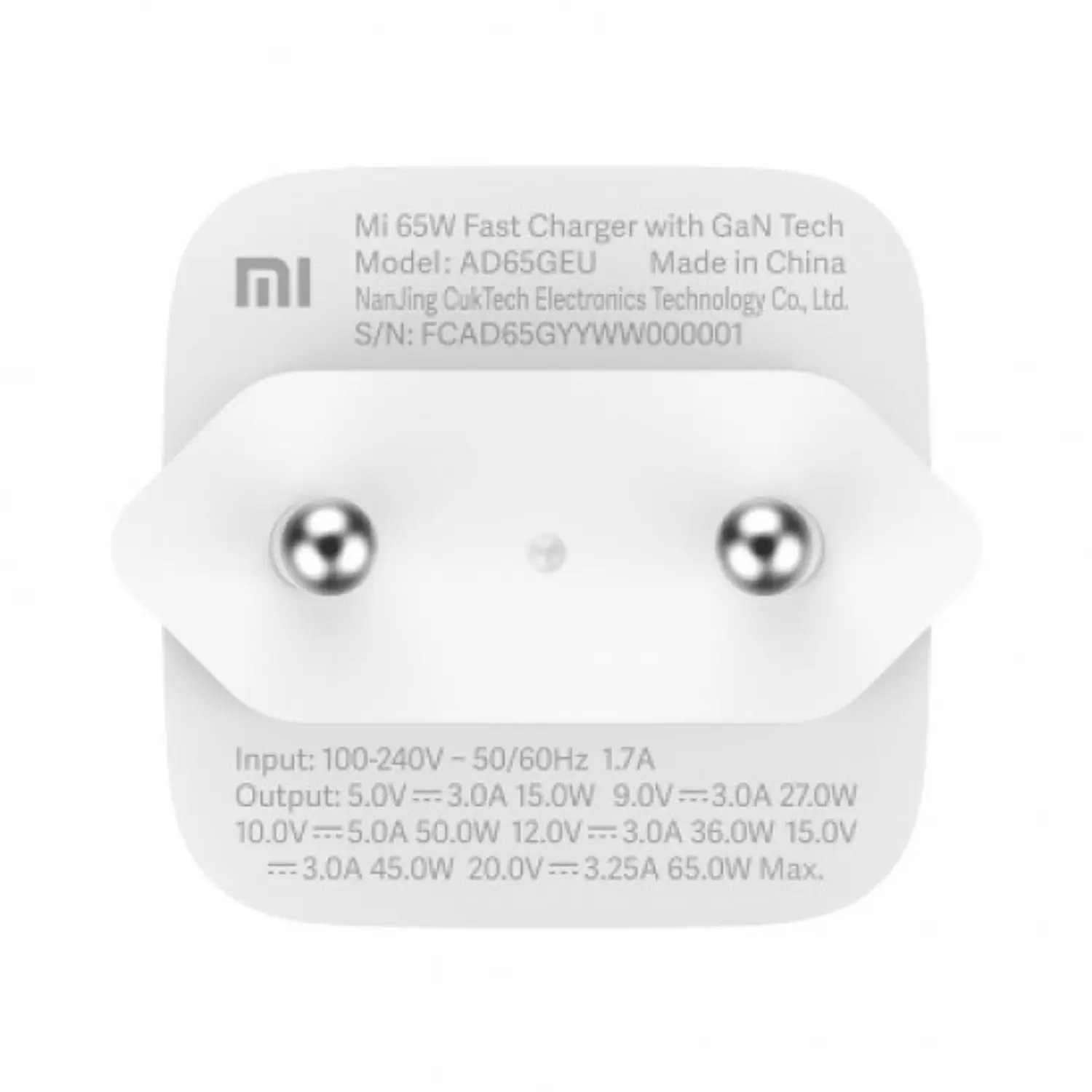 Xiaomi Mi 65W Fast Charger AD65GEU Cargador USB-C GaN, 65W, Universal, Blanco 3