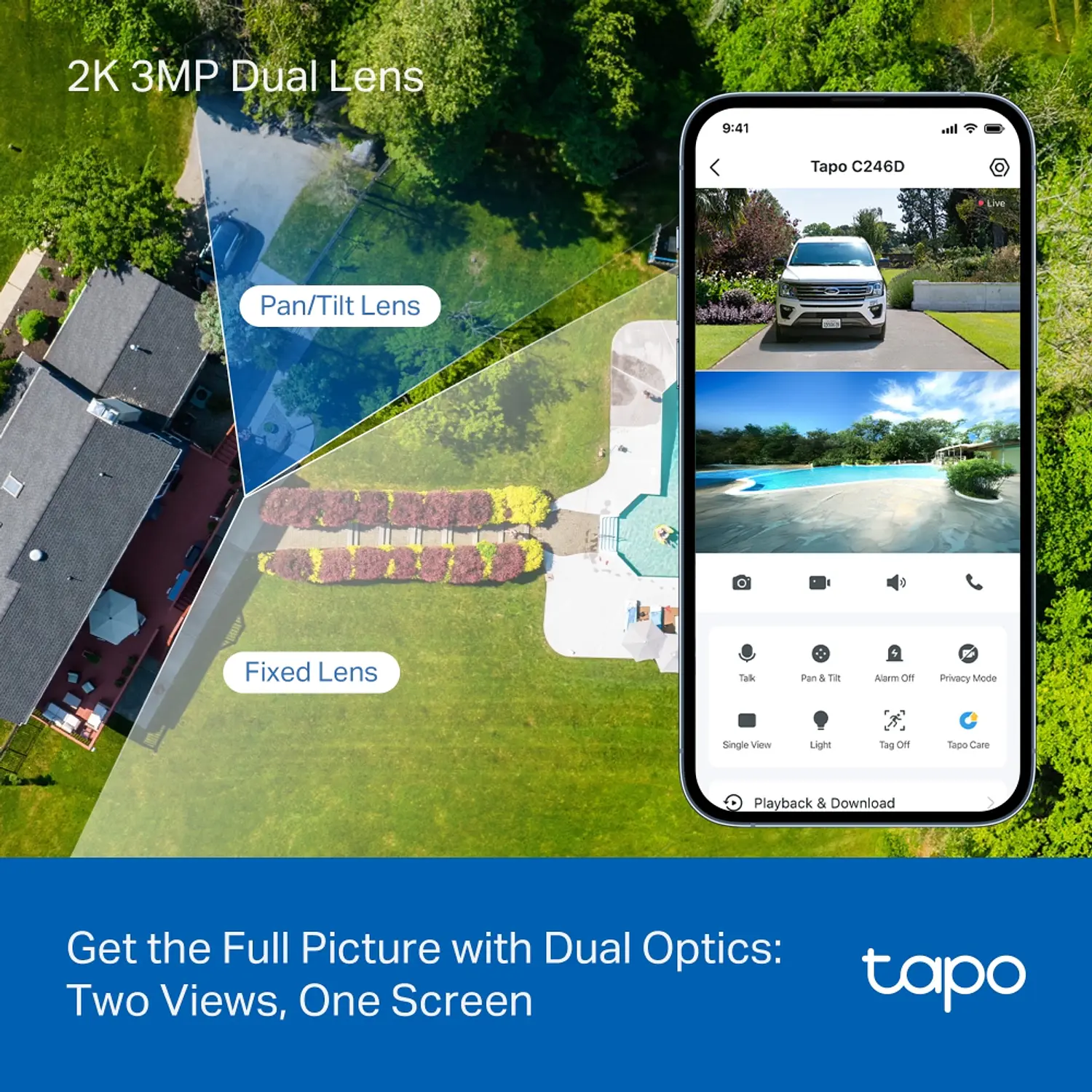 TP-Link Tapo C246D Cámara Seguridad Wi-Fi 2K Dual Lens, Interior/Exterior, Pan/Tilt, IP65 5