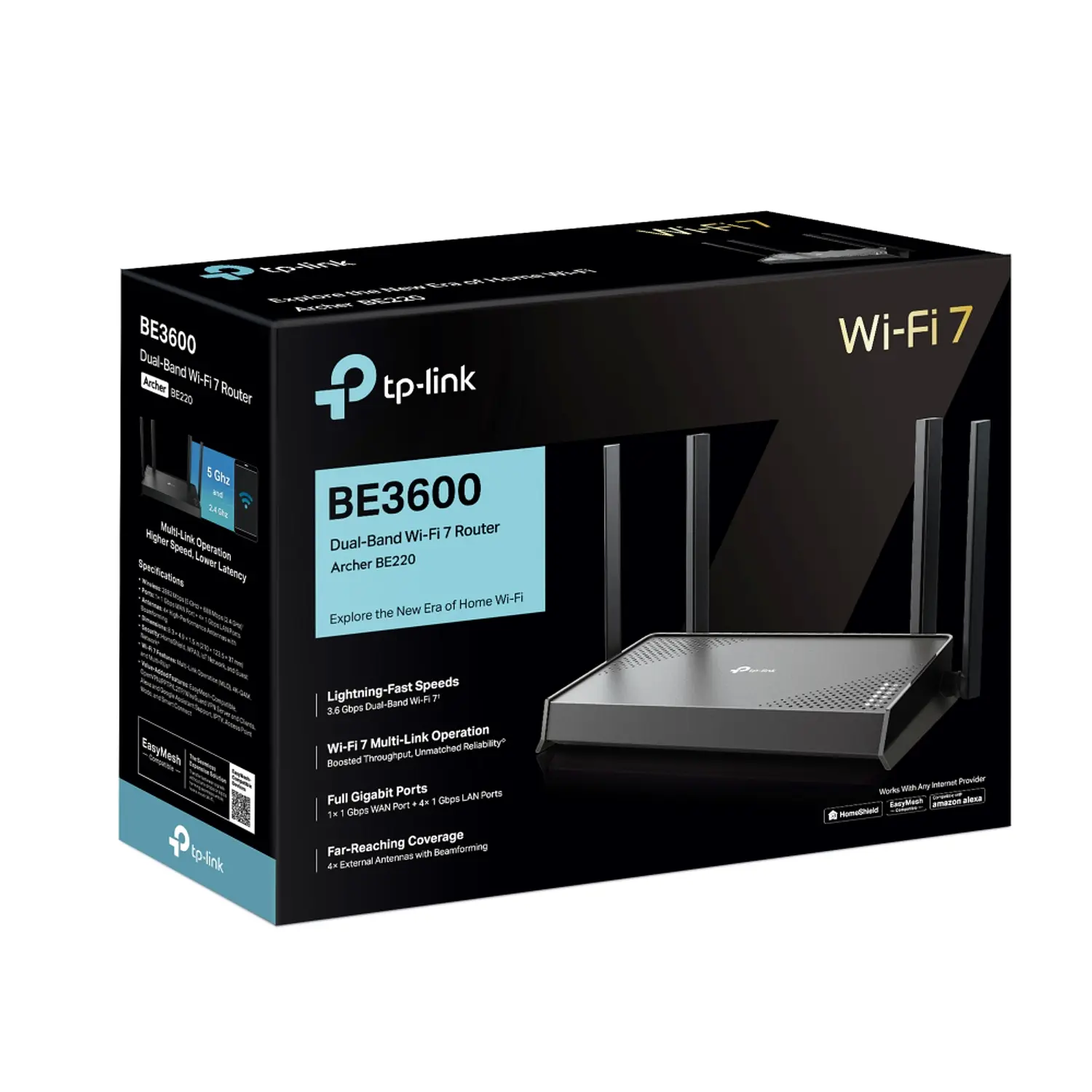 TP-Link Archer BE220 Router Wi-Fi 7 BE3600 Dual Band, 5 Puertos Gigabit, EasyMesh, HomeShield 4