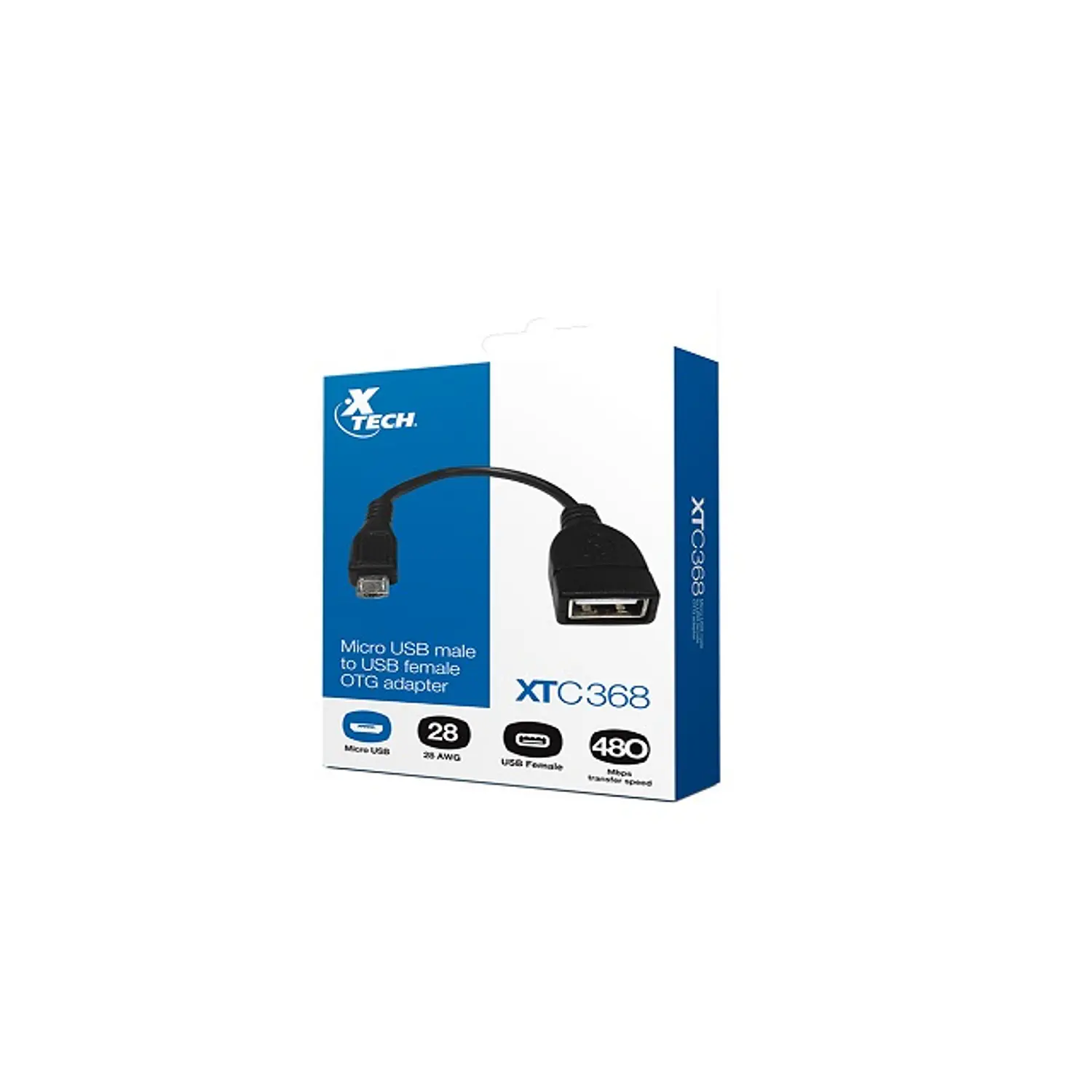 Xtech XTC-368, Adaptador OTG Micro-USB a USB-A Hembra, USB 2.0, 480 Mbps, 12 cm, Negro 1