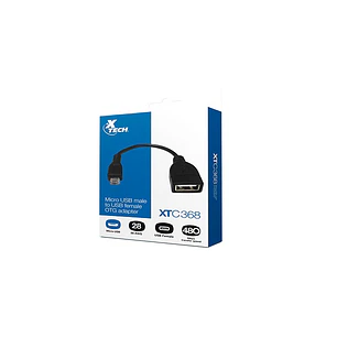 Xtech XTC-368, Adaptador OTG Micro-USB a USB-A Hembra, USB 2.0, 480 Mbps, 12 cm, Negro