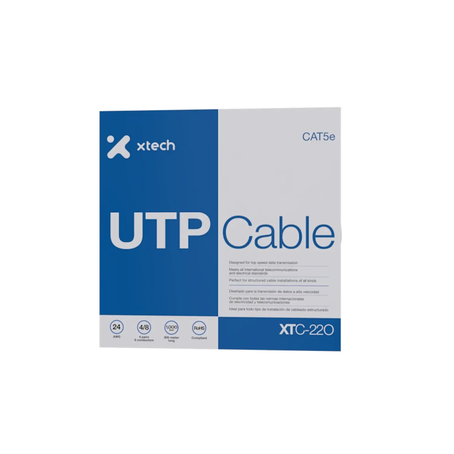 Xtech XTC-220 Cable UTP Cat5e 305m, 24AWG, CCA, PVC, Gris 1