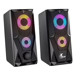 Xtech XTS-131 FireShot, Parlantes para PC 2.0, 6W RMS, USB, 3.5mm, LED Multicolor, Negro