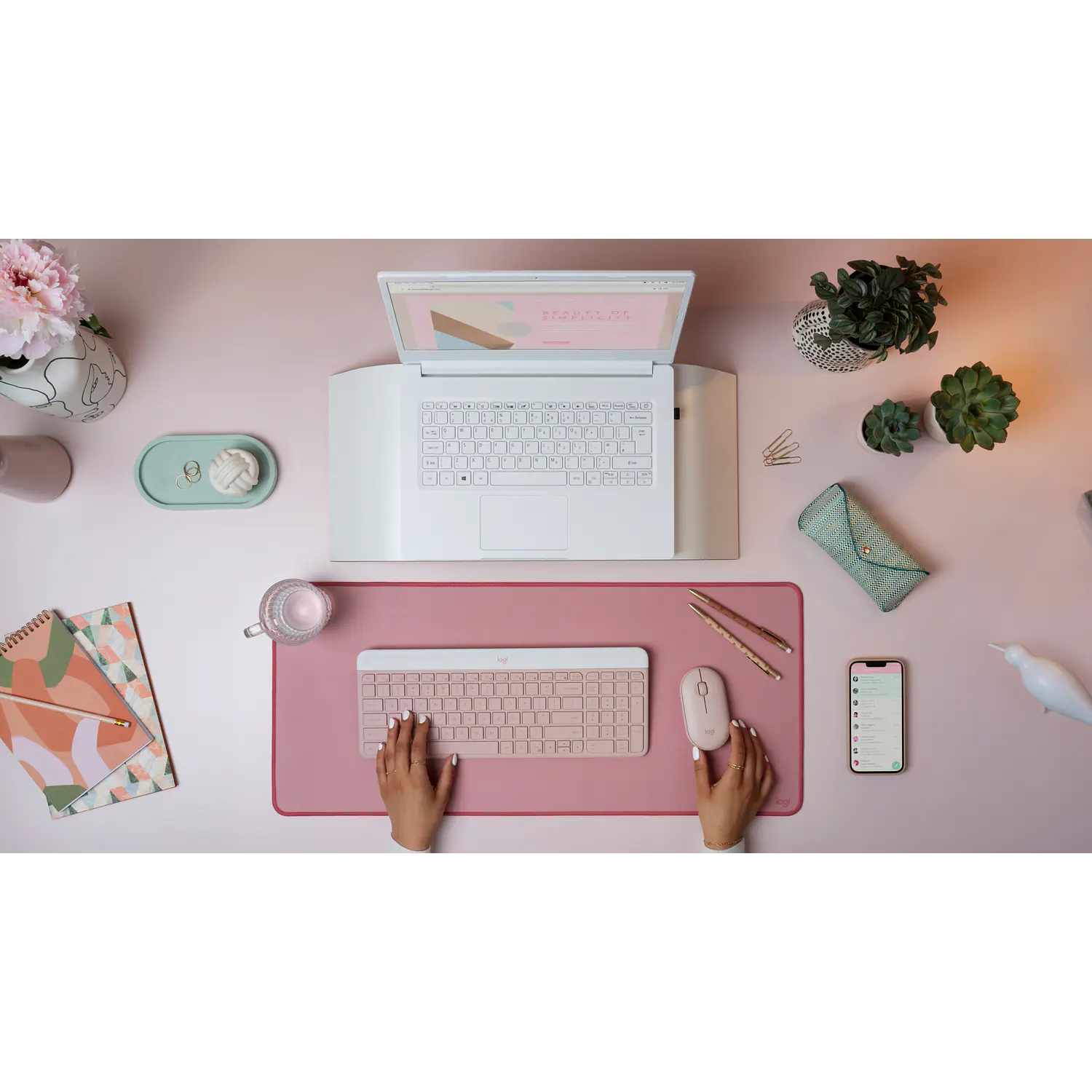 Logitech MK470 Slim Combo, Teclado y Mouse Inalámbricos, 2.4GHz, Español, Silencioso, Rosado 11