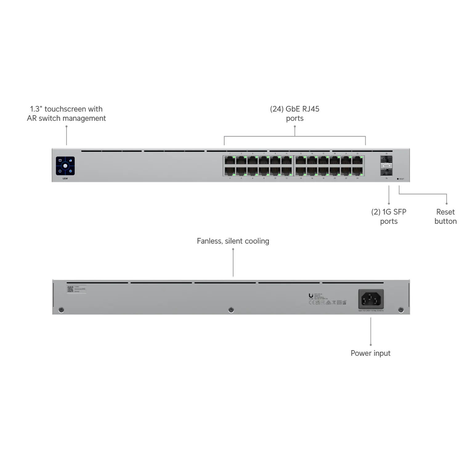 Ubiquiti UniFi USW-24 Switch L2, 24 Puertos Gigabit, 2 SFP, 52 Gbps, Pantalla 1.3″, Rack 1U 9