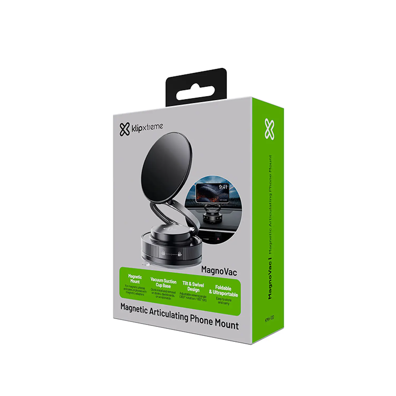 Klip Xtreme MagnoVac, Soporte Magnético para Celular, Ventosa al Vacío, Giro 360°, Negro 7