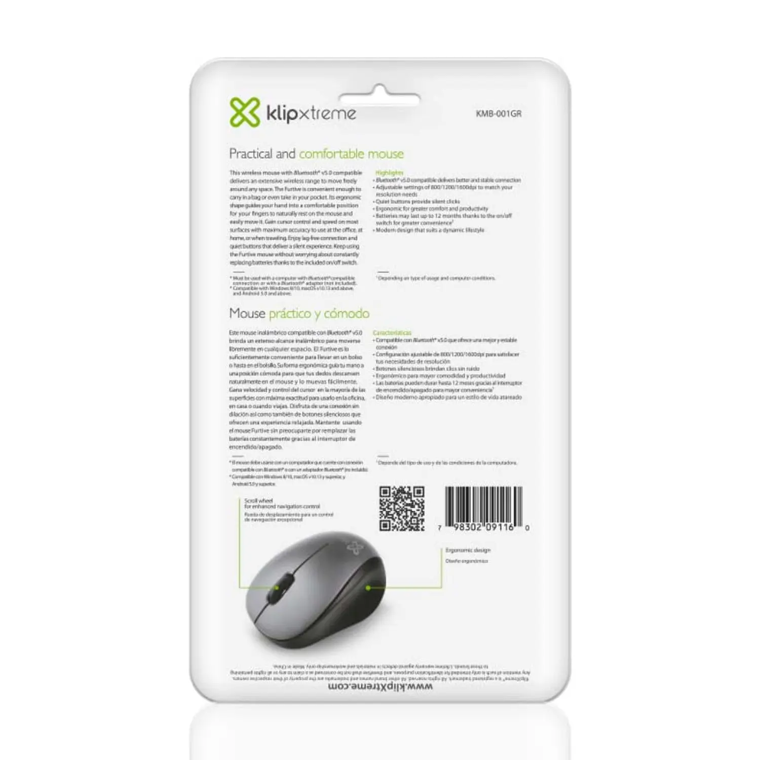 Klip Xtreme Furtive KMB-001GR, Mouse Inalámbrico Bluetooth 5.0, 1600 DPI, Gris 7