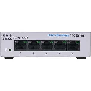 Cisco CBS110-5T-D-NA, Switch Gigabit 5 Puertos, No Administrable, Plug and Play, Sin Ventilador