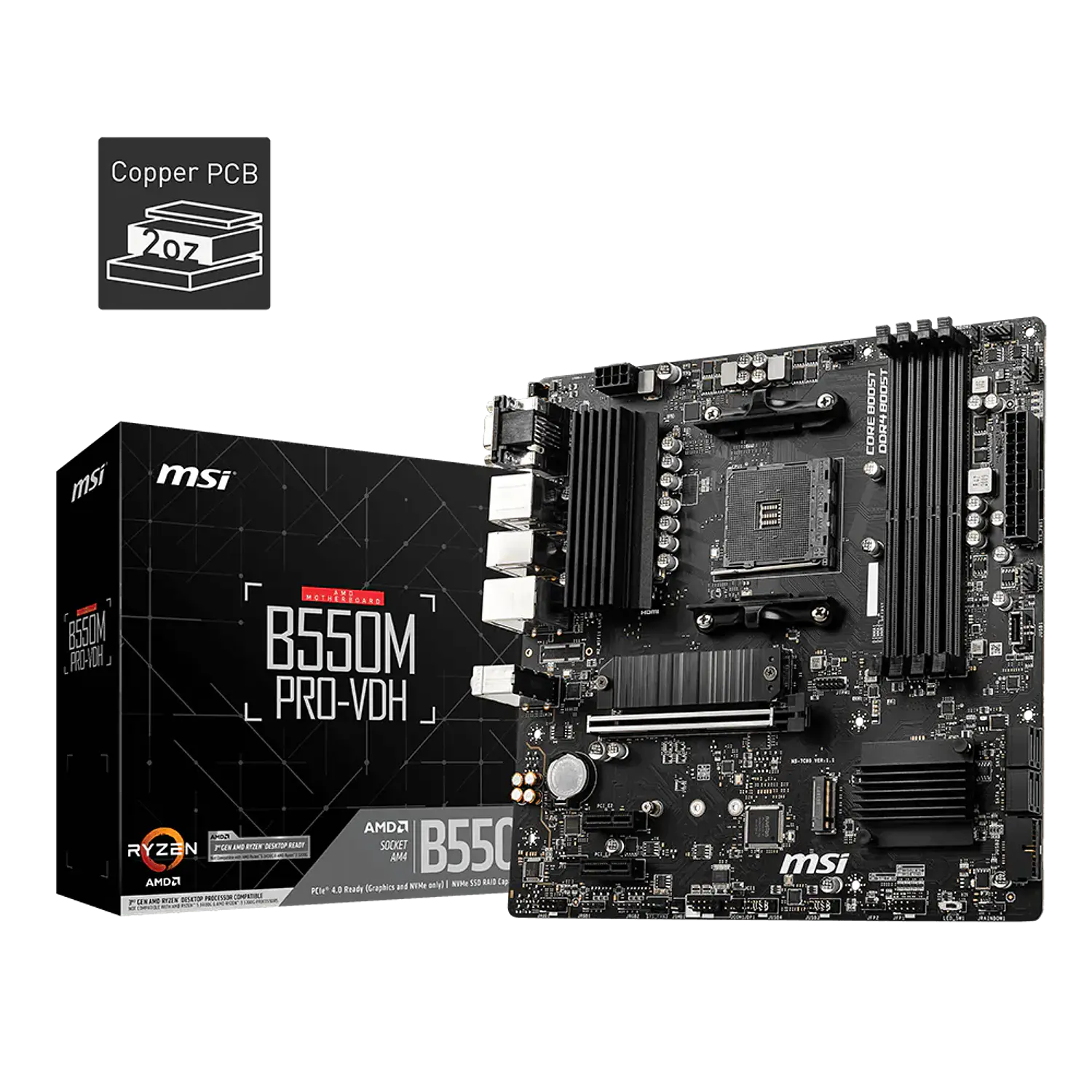 MSI B550M PRO-VDH, Placa Madre Micro-ATX AM4, DDR4 128GB, PCIe 4.0, 2x M.2, Gigabit LAN 1