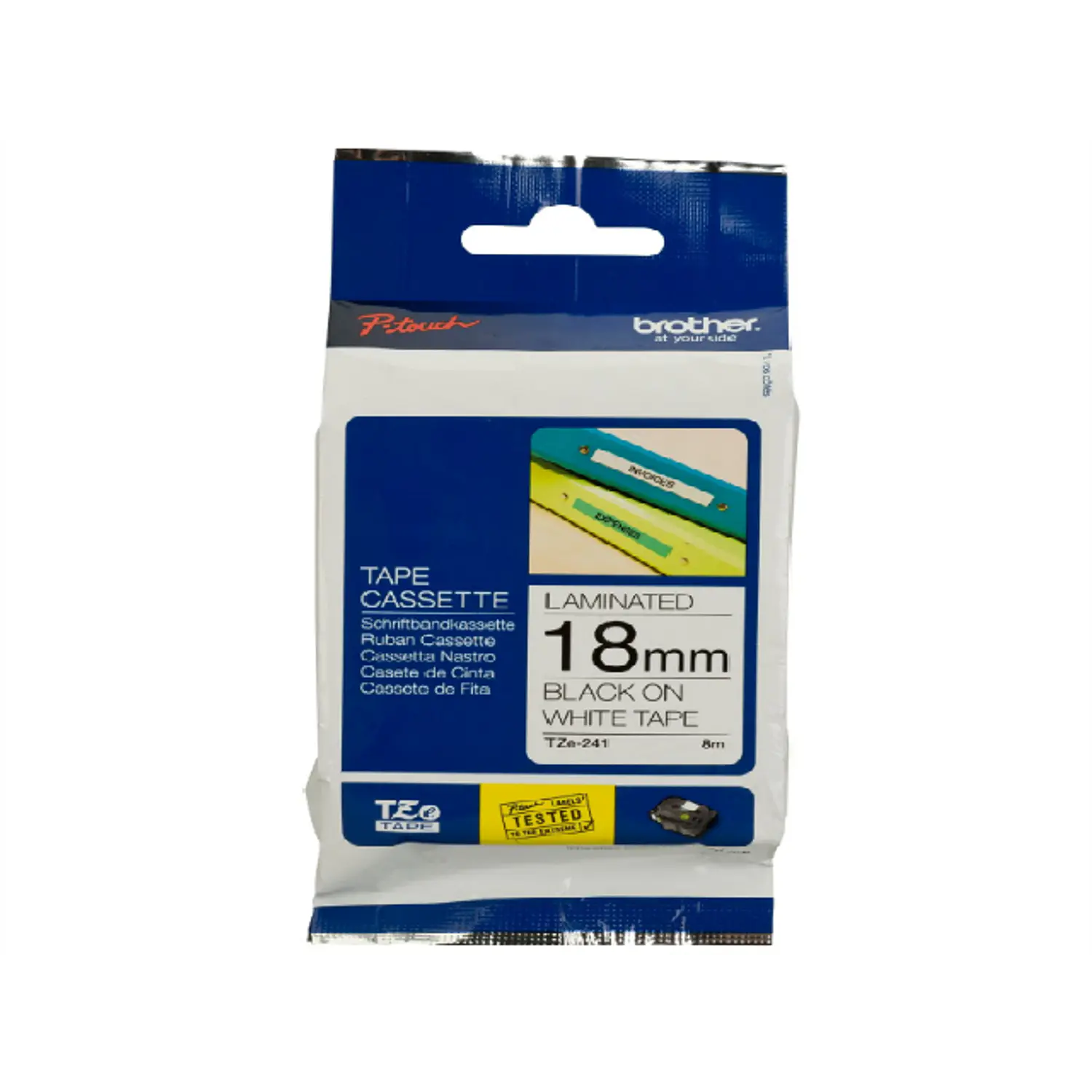 Brother TZe-241, Cinta Laminada Negro sobre Blanco, 18 mm x 8 m para P-touch 1