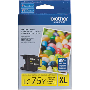 Brother LC75Y, Cartucho de Tinta Amarillo Original Alto Rendimiento, hasta 600 Páginas