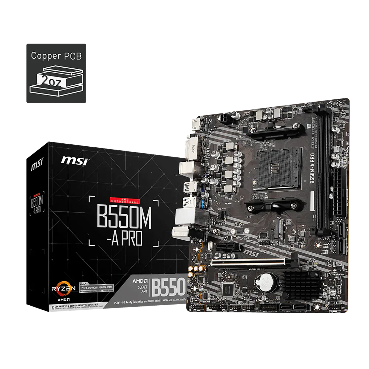 MSI B550M-A PRO, Placa Madre Micro-ATX AM4, DDR4 hasta 64GB, PCIe 4.0, M.2, HDMI, LAN 1