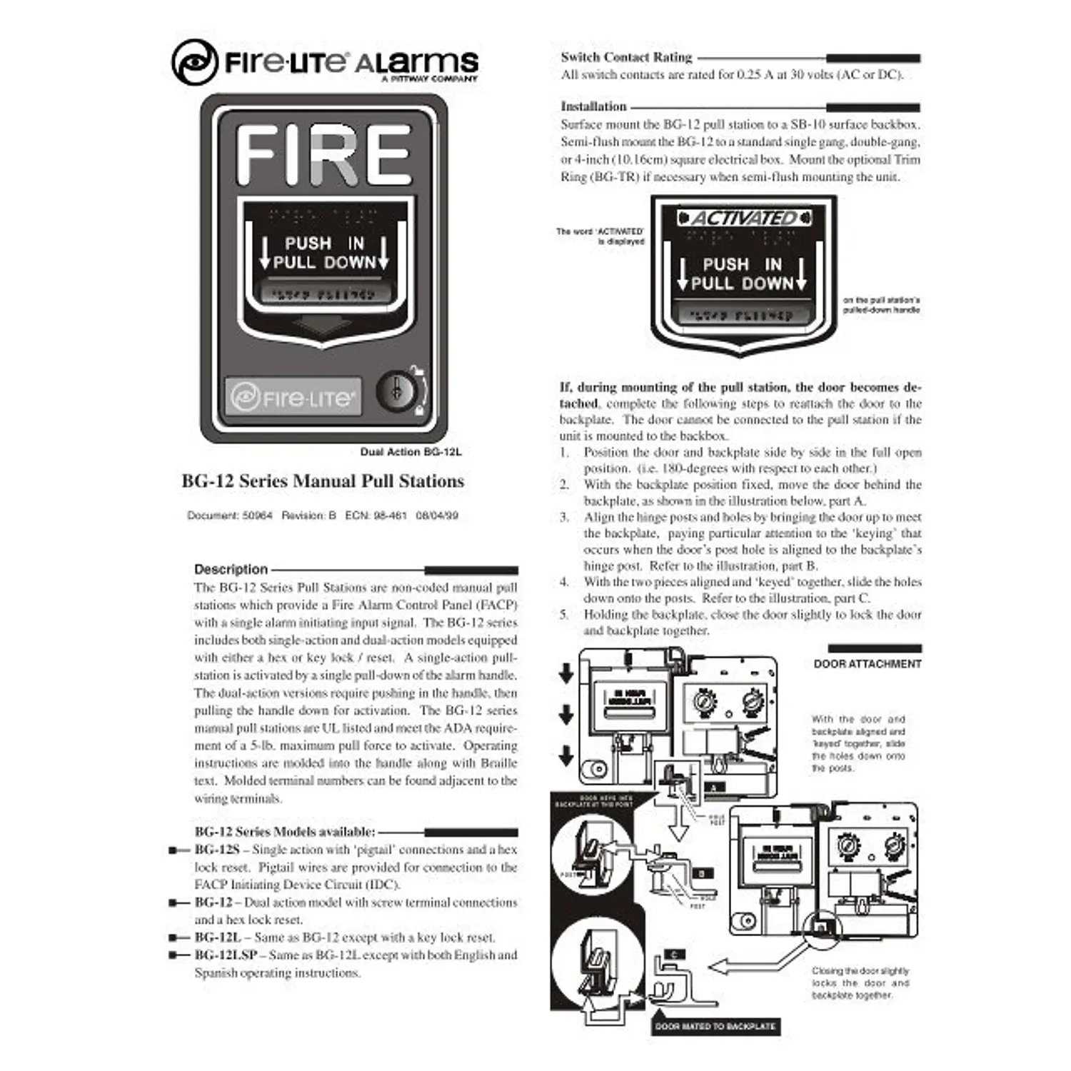 Fire-Lite BG-12, Estación Manual de Alarma, Doble Acción, Contacto NO, Reinicio Hexagonal 3