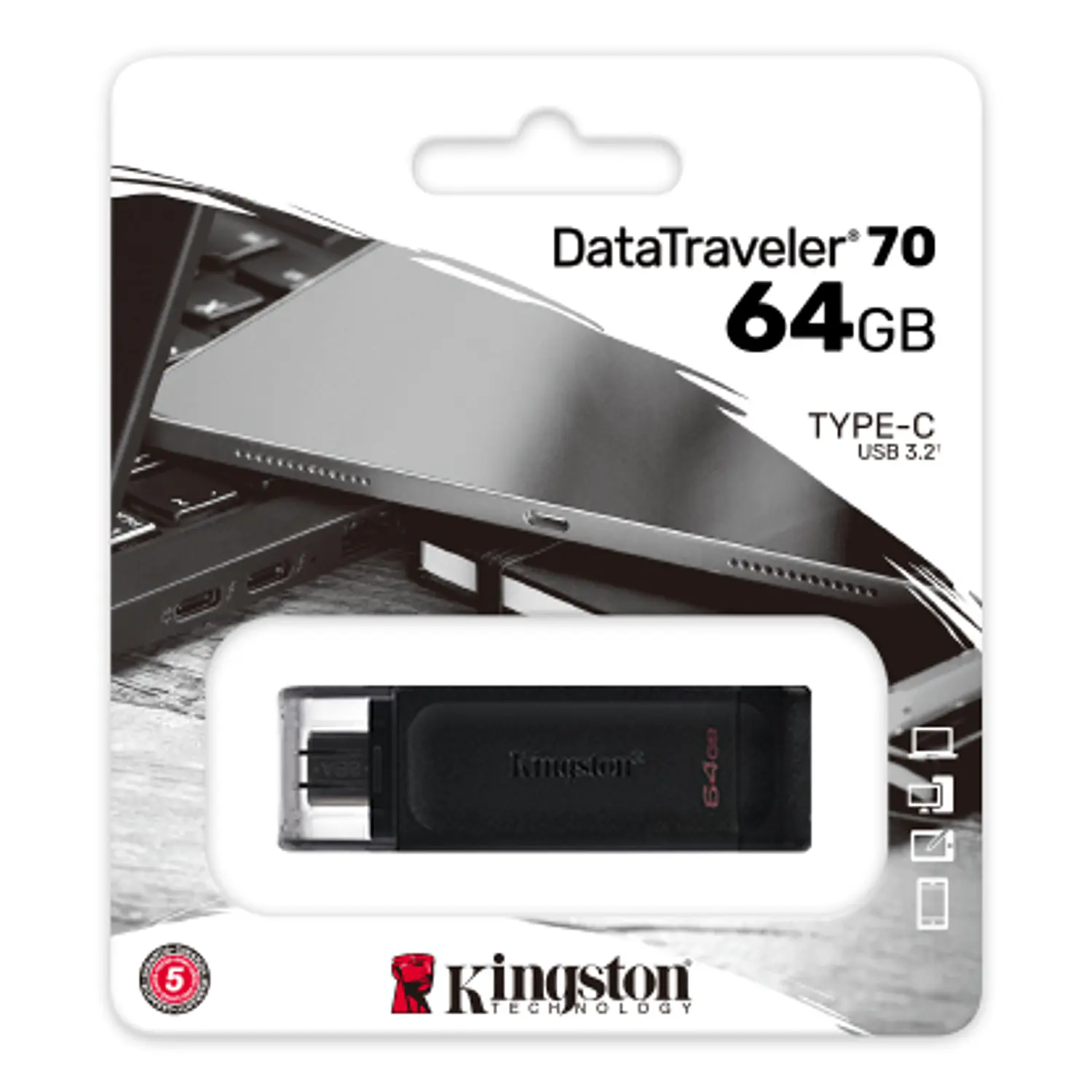 Kingston DataTraveler 70, Pendrive 64GB USB-C, USB 3.2 Gen 1, para Notebook, Tablet y Smartphone 3