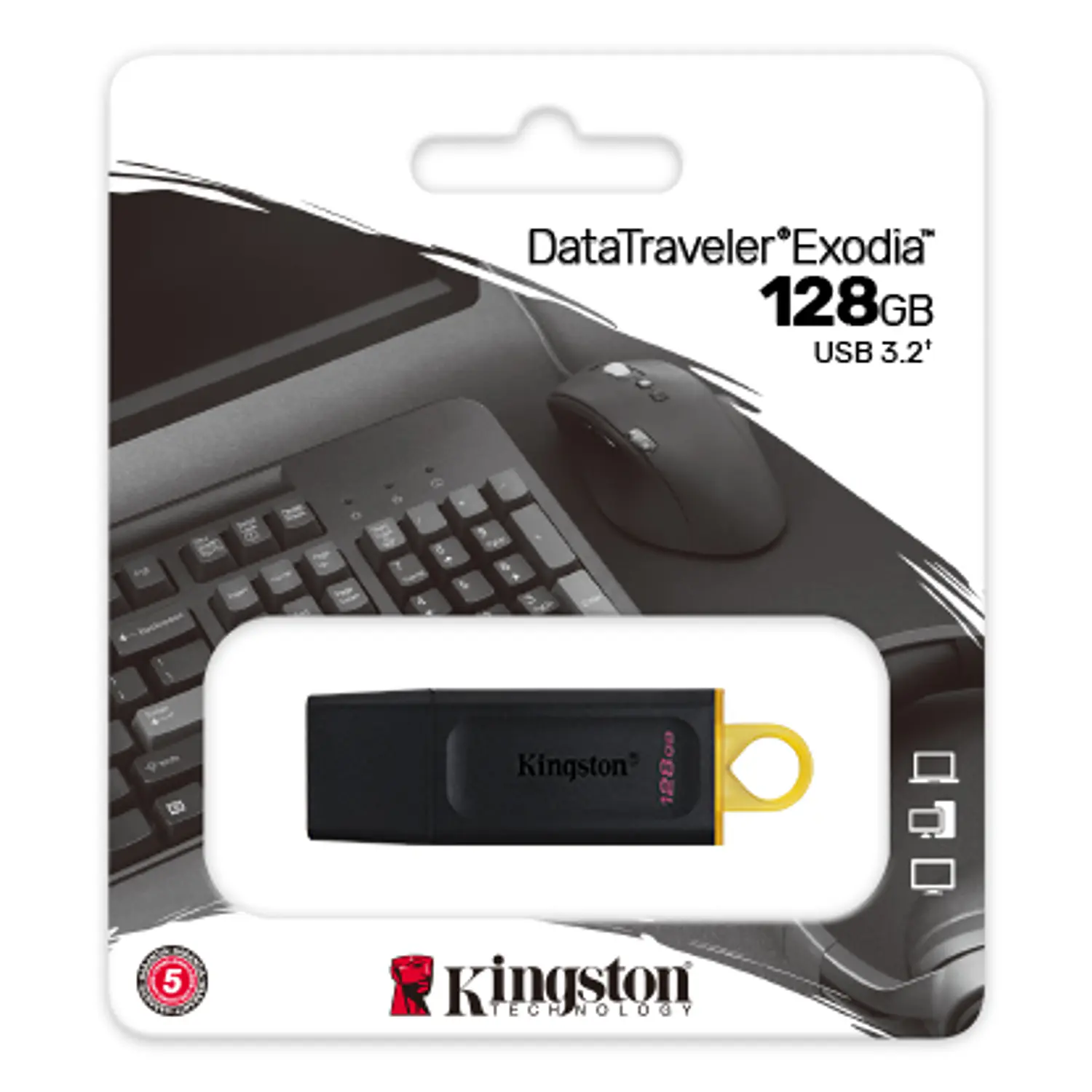 Kingston DataTraveler Exodia, Pendrive 128GB USB-A, USB 3.2 Gen 1, Negro con Anillo Amarillo 4