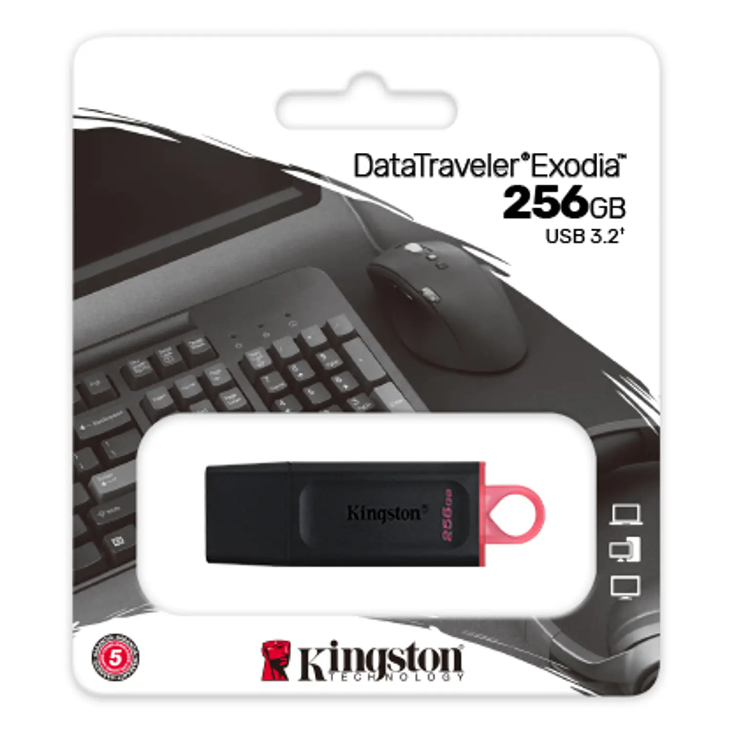 Kingston DataTraveler Exodia, Pendrive 256GB USB-A, USB 3.2 Gen 1, Negro con Anillo Rosa 3